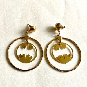 Vintage Batman Gold-tone Drop Hoop Earrings